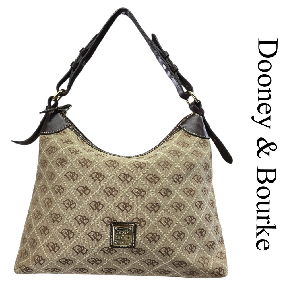 Dooney & Bourke Vintage Monogram Hobo Shoulder‎ Bag Beige Brown Leather J0554353